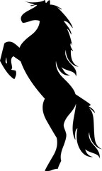 Silhouette of a rearing horse, symbolizing strength and power; ideal for logos, decor, and graphic design use.