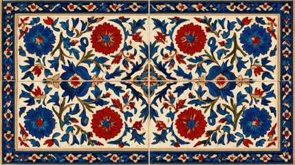 Ornate floral design on ceramic tiles.