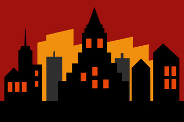 Fototapeta premium Stylized cityscape silhouette with warm evening lights