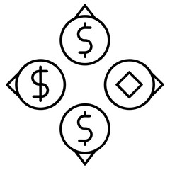 Obraz premium Four circular icons with dollar signs and a diamond shape