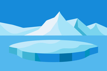 Flat design arctic landscape with icebergs and mountains