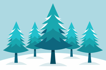 Fototapeta premium Stylized evergreen trees in a snowy landscape
