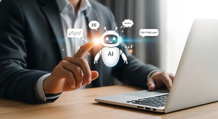 Ai chatbot virtual assistant concept businessman using laptop for artificial intelligence
