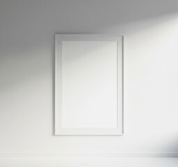 Blank Poster Frame Mockup on White Wall in Minimalist Interior