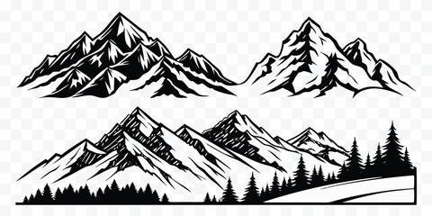 Majestic Mountain Range Silhouette Vector Illustration for Outdoor Adventure Designs and Nature Inspired Graphics with Pine Trees