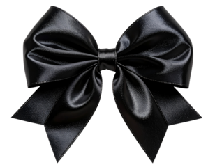 Bright black bow beautifully isolated on a transparent or white background, perfect f