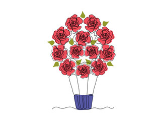 Abstract balloon made of flowers, roses. Dream. continuous single line art drawing sketch, logo