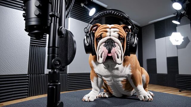 Bulldog Beatboxing in Studio with Headphones