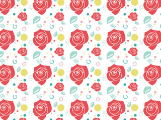 A seamless pattern of bold red roses.The arrangement radiates cheerful harmony and modern flair, blending classic floral beauty with contemporary design elements.