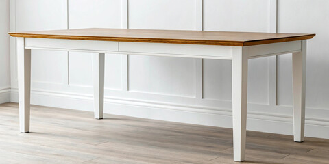 Fototapeta premium Minimal Wooden Table Interior – Furniture, Modern, Minimalist, Home, Decor, Wood, Clean, White Wall, Contemporary, Design