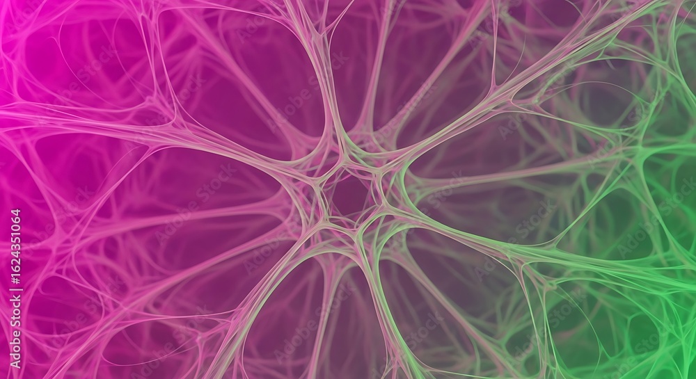 Poster abstract fractal background with vibrant gradient of magenta, pink and green creating a futuristic