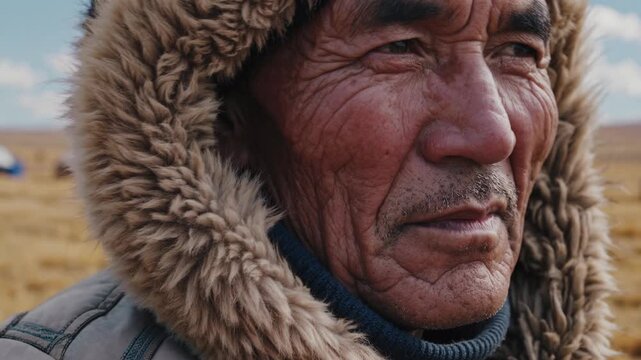 Mongolian Herder Portrait in Nature