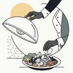waiter with tray with food