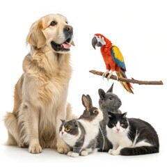 Fototapeta premium A Diverse Group of Adorable Pets Posing Together in a Studio