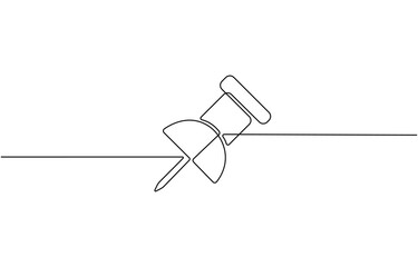 Continuous one line drawing of Push pin. Single line drawing illustration of Paper pin. Pin icon concept thumbtack icon neon glow vector illustration.