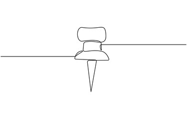 Continuous one line drawing of Push pin. Single line drawing illustration of Paper pin. Pin icon concept thumbtack icon neon glow vector illustration.