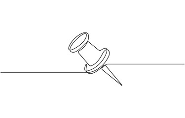 Continuous one line drawing of Push pin. Single line drawing illustration of Paper pin. Pin icon concept thumbtack icon neon glow vector illustration.