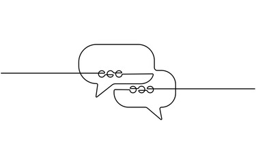 Continuous one line of chat bubble icons, Single line drawing of conversation dialogue bubbles. Chat art for comics, story books and others, Vector illustration.
