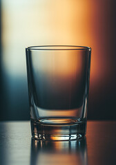 Empty glass tumbler on a table against a gradient background