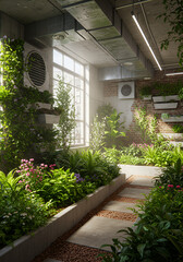 Fototapeta premium Lush indoor garden with sunlight