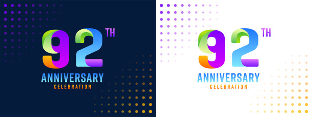 92th anniversary vector background with colorful numbers, design for business, event, celebration