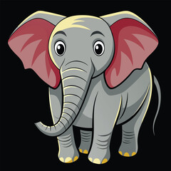 Obraz premium Cartoon baby elephant with large pink ears and yellow toenails standing on a black background illustration