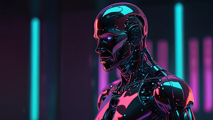 Robot or Artificial Human made of iridescent plastic machine.