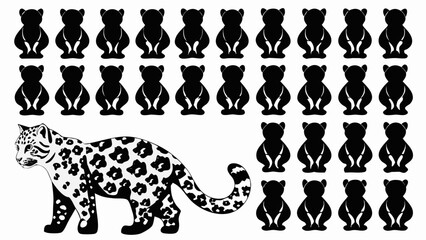 Naklejka premium Illustration of a leopard with spots and rows of teddy bears in black and white monochrome design silhouette