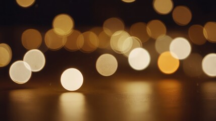Soft focus golden bokeh lights create a warm, glowing background with a dark atmosphere.