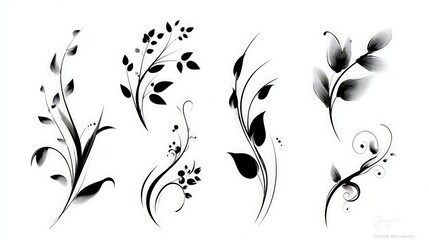 Elegant Black And White Floral Design Elements