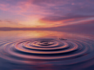 circular ripples on a water surface with a blurred background of a pastel sky at sunset, isolated on a white background.