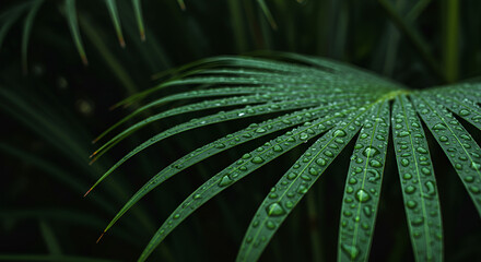 Close-up of a wet palm leaf