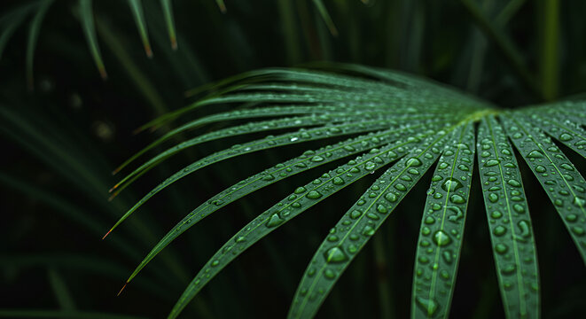 Close-up of a wet palm leaf
