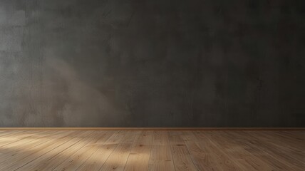 Empty room featuring a dark gray textured wall and a light brown wooden floor.