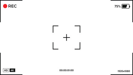 Horizontal Camera video Recording Screen Smartphone viewfinder frame template for overlay. Transparent PNG and vector illustration.