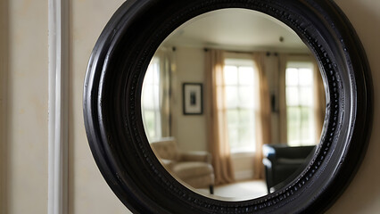 Round_fish_eye_mirror_with_black_turnwood_frame