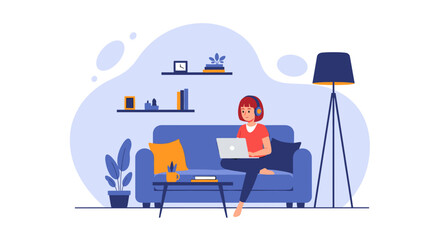 Woman working from home on laptop, ideal for remote work, freelance, or home office websites and articles.