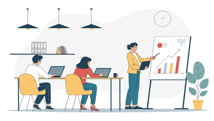 Modern business team collaborating on a project, perfect for presentations or website banners.