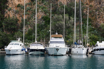 Sailboats moored in Port de Fontvieille in Monaco.