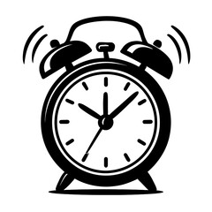 Black and White Illustration of a Ringing Alarm Clock