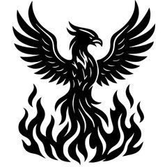 Obraz premium Black and White Vector of a Phoenix Rising from Flames