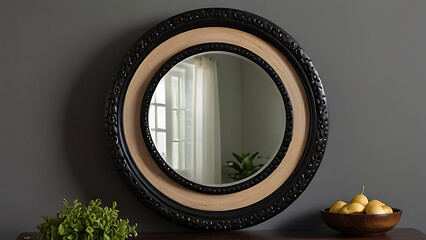 Round_fish_eye_mirror_with_black_turnwood_frame
