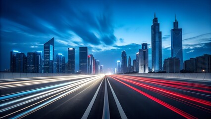 Fototapeta premium Cityscape at night with streaking car lights