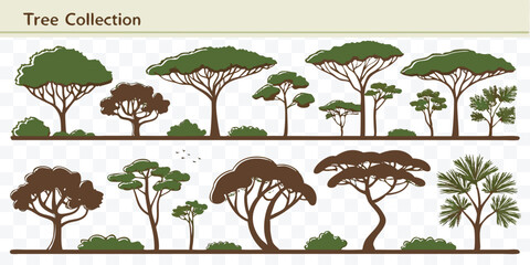 Obraz premium Diverse Tree Silhouette Collection showcasing natures beauty and environmental awareness illustration for ecological projects and sustainable design elements