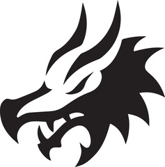 Obraz premium Silhouette Style Vector Dragon Head Logo Icon – Minimal Mythical Creature Symbol for Gaming, Fantasy Branding, Powerful Fire-Breathing Beast Design, Monochrome Legendary Animal Graphic for Print and D