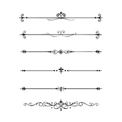Fototapeta premium Set of Vintage decorative lines. text dividers. Line border. Lines separators, Borders, Vintage dividers, Underline elements. Divider set vector. Vector illustration. Line dividers. 