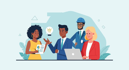 Diverse business team brainstorming, ideal for landing pages, presentations, and marketing materials.