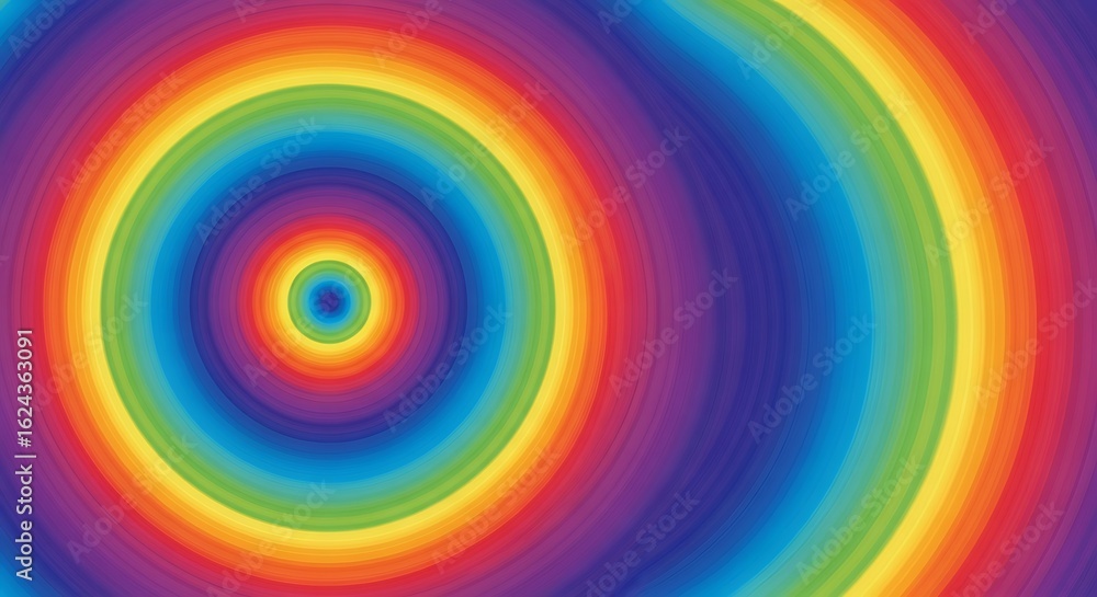 Poster colorful circles emanating from the center, creating a mesmerizing visual effect with rainbow hues