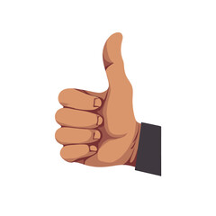 Thumbs up gesture icon symbolizing approval and positive feedback. A hand sign for like, agreement, and success on a white background.