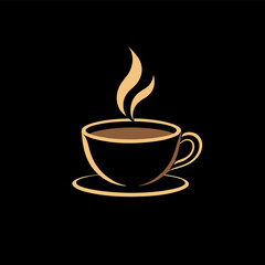 Elegant gold and black coffee cup icon with steam, a minimalist graphic for a cafe or hot beverage concept.